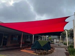 Custom Made Shade Sail - Sail Track Along House To Cover Playground